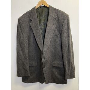 Towncraft Mens‎ 46R Gray Herringbone Tweed Wool Classic Sport Coat Blazer Jacket